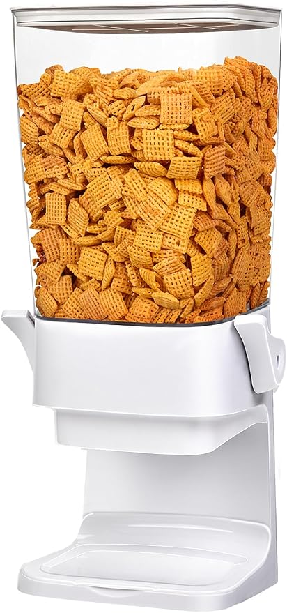 Cereal Dispenser Countertop,5.5L Cereal Containers Storage Dispenser for Pantry,Dry Food Storage Rice Containers,Candy Dispenser,Snack Organizer Machine for Grains, Nuts,Oatmeal, Pet Food White
