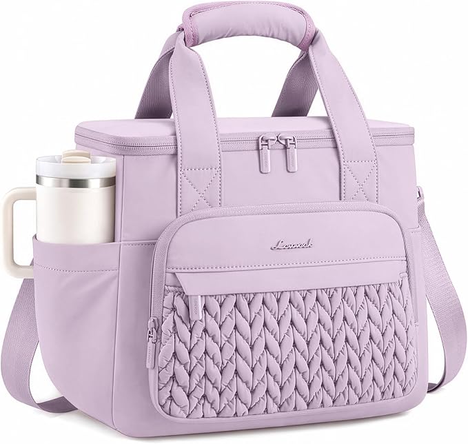 LOVEVOOK Lunch Bag Women, Insulated Wide Opening Adult Lunch Box for Women Work with Cup Holder, Large Lunch Cooler Tote Bag with Utensils Pocket for Office Campus Picnic Beach Mom Nurse Family