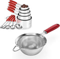 U-Taste 10 Piece Measuring Cups and Spoons Set in 18/8 Stainless Steel, and 18/8 Stainless Steel 5.5 inch 30 Mesh Strainer (Red)
