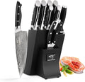 NANFANG BROTHERS Knife Set, 9 Pieces Damascus Kitchen Knife Set with Block, ABS Ergonomic Handle for Chef Knife Set, Knife Sharpener and Kitchen Shears, Knife Block Set