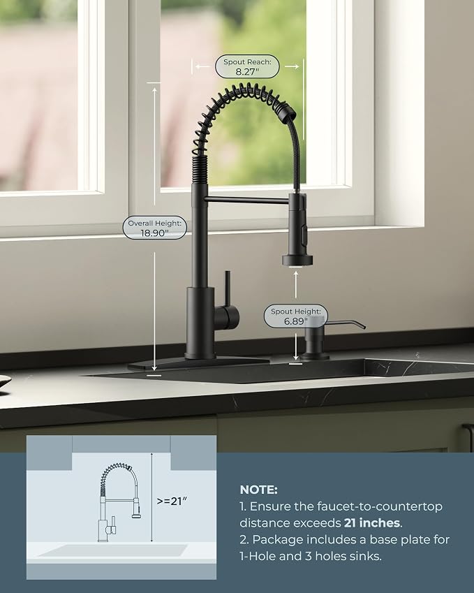 FORIOUS LED Kitchen Faucet with Pull Down Sprayer Black, Modern Single Handle Stainless Steel Commercial Spring Sink Faucet with LED Light for Pot Filler, Farmhouse Camper Bar Laundry Room