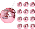 Disco Ball Cups, 20OZ Disco Party Cups with Lid and Reusable Straw Flash Ball Cocktail Cup for Party Nightclub Bar Supplies Wine Drinking Syrup Tea Bottle (12, Rose Gold)