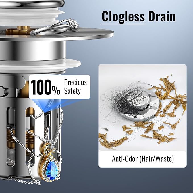 (2 Pc) All Metal Bathroom Sink Stopper Fit 99% - 3 in 1 Universal Pop Up Sink Stopper with Removable Stainless Steel Filter Basket Hair Catcher - for 1.1'' to 2.36'' Basin - Brass Core, 7000+ Tested