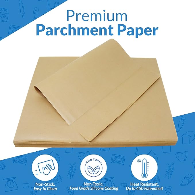 Reli. 500 Pcs Parchment Paper Sheets, Bulk | 12x16 in. | Brown Parchment Sheets, Baking Paper | Non-Stick, Pre-Cut Pan Liners | Brown | Disposable for Baking, Air Fryer, Grilling