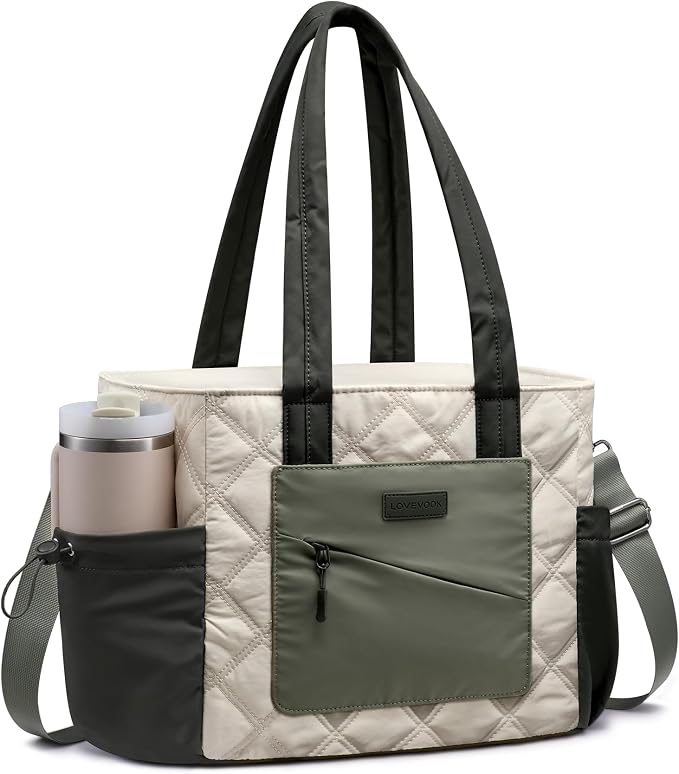 LOVEVOOK Lunch Box for Women, Quilted Insulated Lunch Bag Tote with 40oz Water Bottle Holder, Large Leakproof Cooler Bag for Women with Shoulder Strap, Work Office Nurse Teacher Picnic Travel