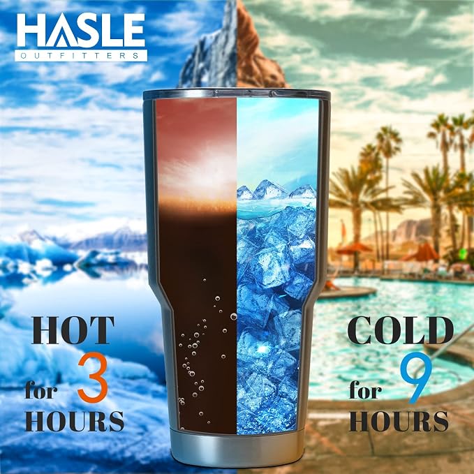 HASLE OUTFITTERS 30oz Stainless Steel Tumbler, Double Wall Vacuum Insulated Travel Mug Tumbler, Durable Insulated Coffee Mug, Gift Box Set （Glacier, 8