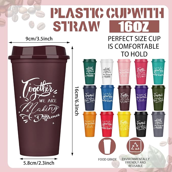 Pickmesh 60 Pcs Employee Appreciation Gifts Bulk 16 oz Plastic Tumblers with Lids Graduation Teacher Appreciation Gifts Reusable Coffee Cups for Staff Volunteer Coworker Team (Colorful)