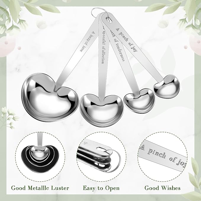Umigy 12 Set Heart Shaped Measuring Spoon Tea Spoons Wedding Baby Shower Favors for Guests Set Heart Shape Drawstring Organza Bag Gift Tag Rope for Wedding Bridal Shower Souvenir (Silver)
