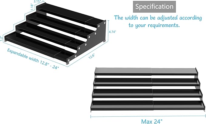 Jojocross Expandable 4-Tier Step Spice Rack Organizer for Kitchen Cabinet Modern Design and Non Skid Space Saving Storage Shelf for Countertop Cabinets Pantry(2Packs/Gun-Grey)