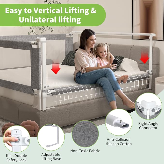 1-Piece Adjustable Height Baby Bed Rail, Kids Safety Guard Rails for Twin Full Queen King Size (1 Side:39")