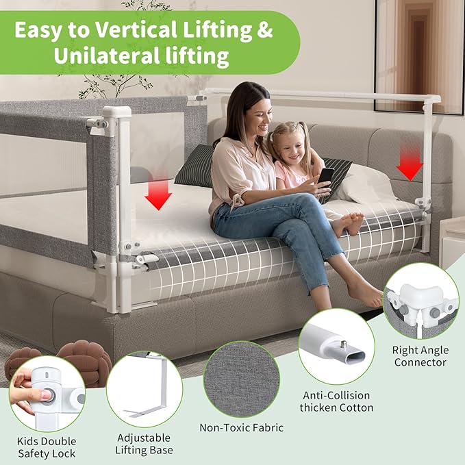 1-Piece Adjustable Height Baby Bed Rail, Kids Safety Guard Rails for Twin Full Queen King Size (1 Side:74.8")