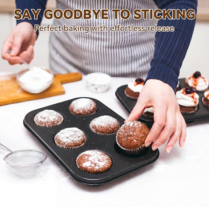 Wildone 13-Piece Baking Pans Set Nonstick - Stackable Bakeware Sets Including Cookie Sheets for Baking, Rack, Muffin Pan, Cake pan, Loaf Pan, Roasting Pan, Heavy Duty & Easy Clean, Black