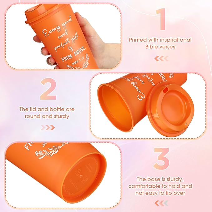 Skylety 60 Pack Bulk Christian Gifts for Men Women 16oz Reusable Bible Verse Tumbler Plastic Coffee Cup with Lid Inspirational Religious Church Gift for Teacher Graduation Party Favor (Multicolor)