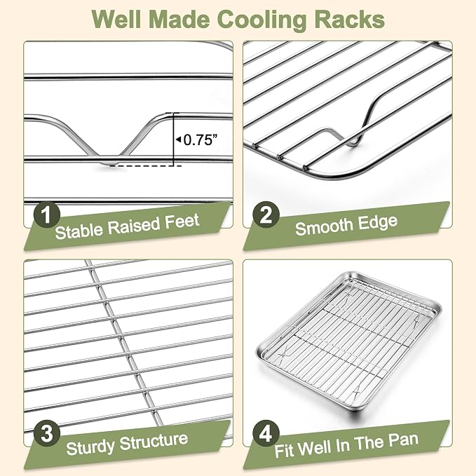 TeamFar Baking Sheet with Rack Set (3 Pans + 3 Racks), 16/12.5/9 Inch Stainless Steel Cookie Sheets Baking Pans Trays and Cooling Racks for Cooking Roasting, Non-Toxic & Heavy Duty, Dishwasher Safe