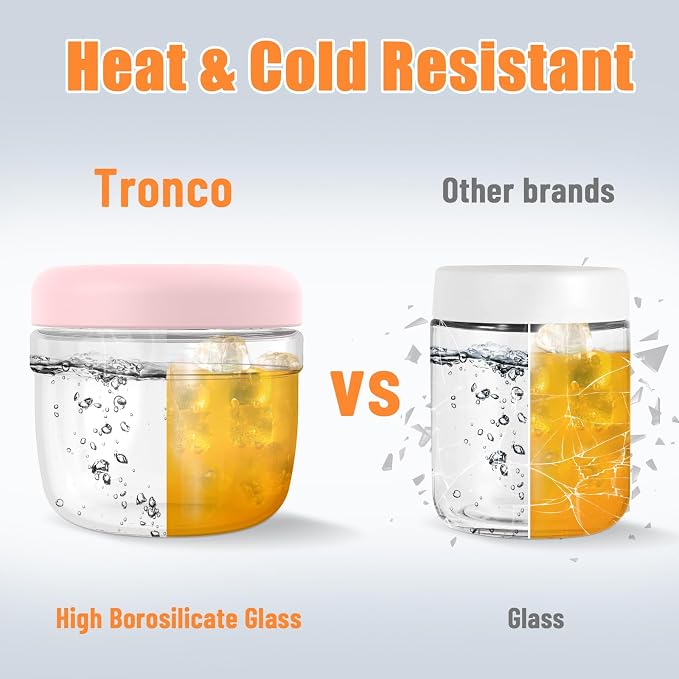 Tronco 24 oz Glass Food Storage & Lunch Bowl Containers with Airtight Lids | Leak & Spill Proof Meal Prep Container & Food Storage Jar for Lunch, Salad, Oats, Soup, BPA-Free, Microwave & Dishwasher Safe
