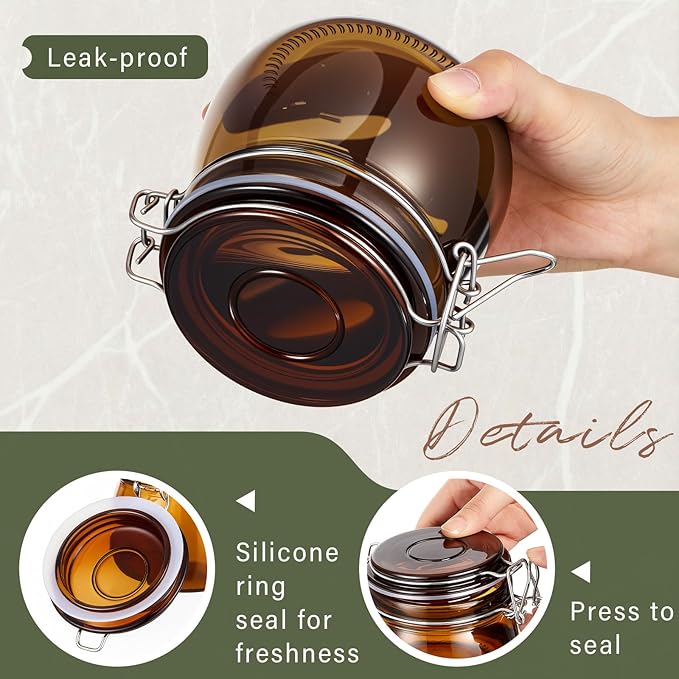 Norme 6 Pack 16oz Amber Airtight Glass Jars with Lids, Round Food Storage Container Airtight Food Wire Clip Fastening for Sauerkraut Flour Kitchen Sugar Cereal Kitchen Canning Pickling Mason Jars
