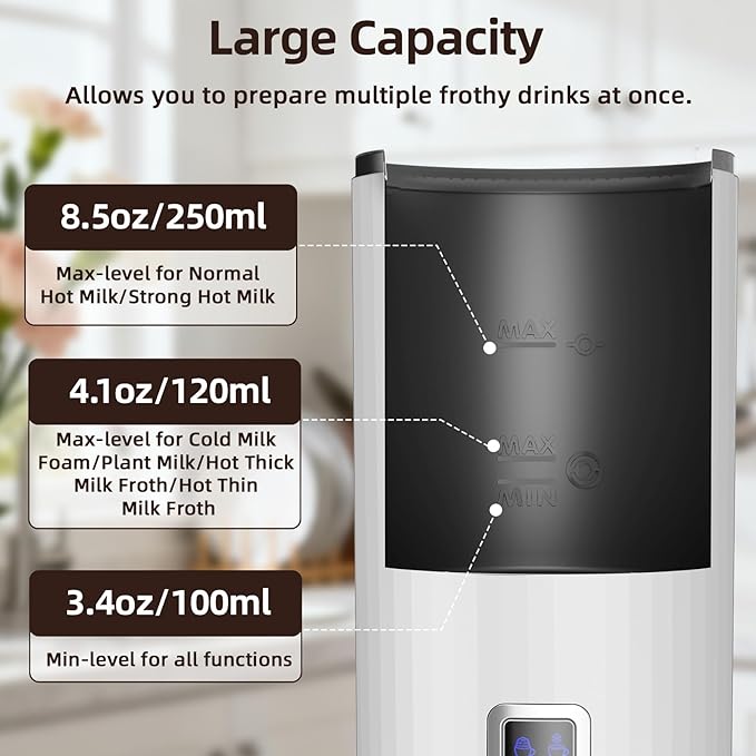 Electactic Milk Frother, 6-in-1 Electric Milk Steamer, 8.5oz/250ml Automatic Warm and Cold Foam Maker and Milk Warmer for Latte, Cappuccinos, Macchiato, From the Makers of Instant 400W, White