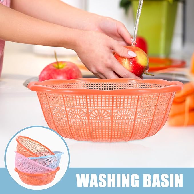 Amosfun Rice Basket 9.05 Inch Plastic Colander Set of 4 Multifunctional Fruit Vegetable Washing Strainer Bowls Kitchen Tools for Rice Pasta Dough