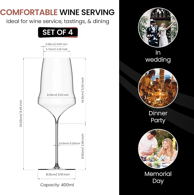 Figueroa White Wine Glasses, Crystal Stemmed Wine Glasses for Chardonnay Pinot Grigio Sauvignon Blanc, Elegant Clear White Wine Glass Cups for Dining Table Kitchen Bar Wine Glassware - Set of 4