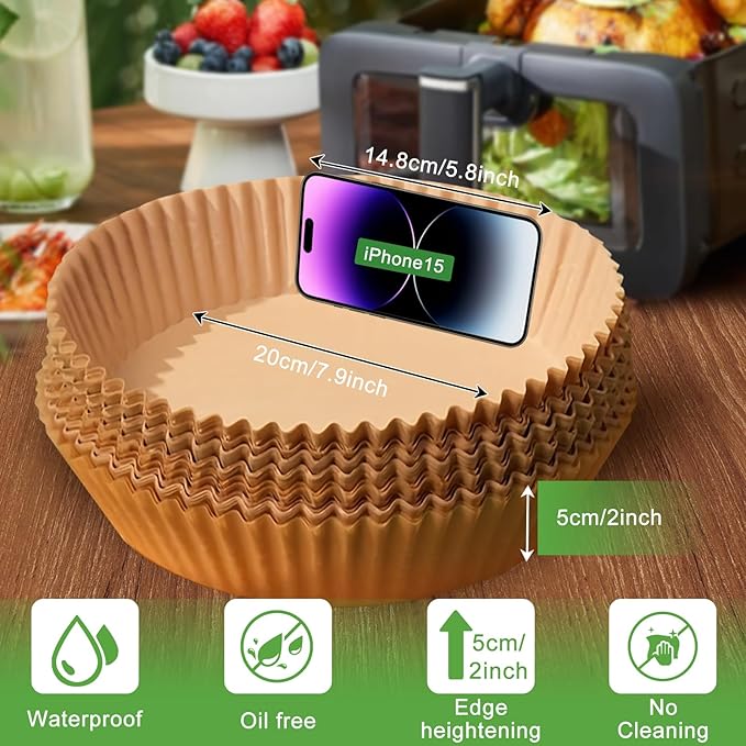 Adhjito 200PCS Air Fryer Liners: Non-Stick Disposable Parchment Paper Liner
