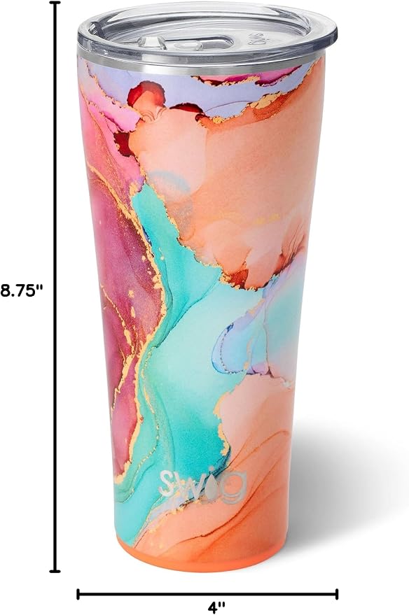 Swig Life 32oz Insulated Tumbler, Travel Coffee Tumbler with Lid, Cup Holder Friendly Travel Coffee Mug, Stainless Steel with Lid (Dreamsicle)
