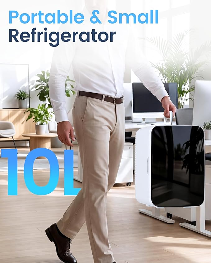 Electactic 10L Mini Fridge, Portable Compact Refrigerator, 2.6 Gal Skincare Cooler with AC/DC Adapter, Quiet Small Personal Fridge for Beverage, Food, Makeup, Bedroom, Office, White