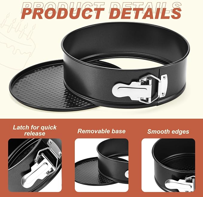 Funnymoom 4 Pcs 8 Inch Non Stick Springform Pan with Removable Bottom Carbon Steel Cheesecake Pan Round Springform Cake Mold with Stainless Steel Spring Buckles for Baking Kitchens Restaurant