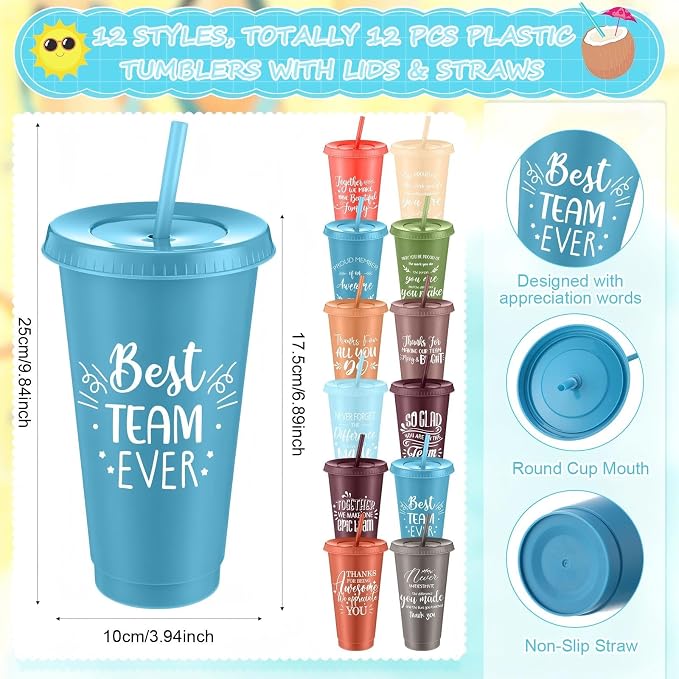 Shellwei 36 Pcs Employee Appreciation Gifts Bulk 24 oz Thank You Tumbler with Lid and Straw Mini Spiral Notebooks and Pens Appreciation Gifts for Team Employee Coworkers Teacher (Positive)