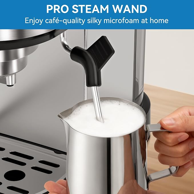 XIXUBX Espresso Machine 20 Bar, Touchscreen Coffee Maker with Milk Frother, Stainless Steel Espresso Maker Compact Latte Cappuccino Machines for Home Office, Silver