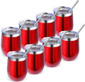 Volhoply 12oz Stainless Steel Wine Tumbler with Lid Bulk 8 Pack,Double Wall Vacuum Stemless Wine Glasses,Reusable Metal Travel Coffe Mug with Straw,Insulated Cup Gifts for Women,Christmas（Red,8 Set）