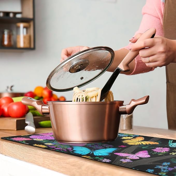 2-in-1 Table Runner Trivet for Hot Dishes Heat Resistant Hot Plate Mat Pad 39x12 Inch Waterproof Table Protector Trivets for Countertop Decorative Rose Flower Butterfly Tree Black