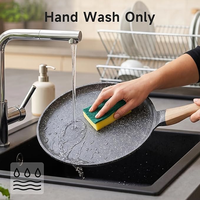 JEETEE Crepe Pan Nonstick, 9.5 Inch Comales Para Tortillas Griddle Pan for Stove Top, Granite Coating Flat Pancake Pan Dosa Tawa, PFOA FREE and Induction Compatible (Grey)
