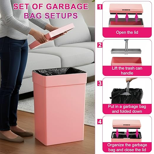 PayLessHere 13 Gallon 50 L Trash Can with Lid Plastic Kitchen Trash Bin Automatic Touch Free Motion Sensor Trash Can (3, Pink)