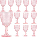 Pack of 12 Glass Goblets Wine Glassware, 10 oz, Pink | Wine Glasses, Not Dishwasher Safe,Wedding Glass Set, Embossed Drinking Glasses Cups for Thanksgiving Wedding Party Bar
