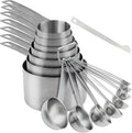 Measuring Cups and Spoons Set, Stainless Steel Measuring Cups, 18/8(304) Material Heavy Duty 7 Measuring cups and 8 Measuring Spoons 1 Leveler and 2 rings Pack 18pcs Per set