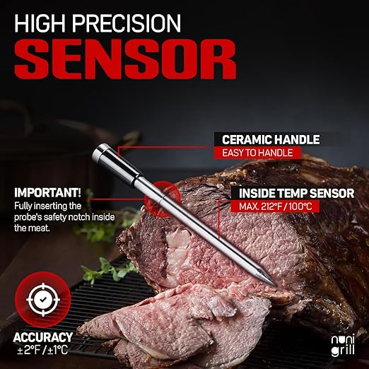 Smart Wireless Meat Thermometer- Digital Meat Thermometer for Smoker, Grilling & Oven Smartphone App Digital Meat Thermometer Wireless, 200ft Range, Rechargeable (One Probe)