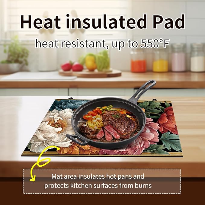 Decorative Electric Stove Top Covers, Heat Resistant Silicone Stove Cover Mat, Stove Top Protectors for Electric Flat Glass Stoves, Adds Extra Counter Space for Small Kitchens and Apartments