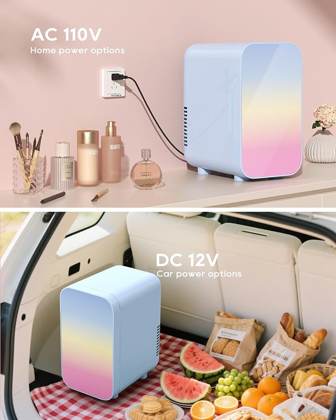 BEICHEN Mini Fridge,6 Liter / 8 Can Small Fridge for Bedroom, Car, Office & Dorm, AC100-120 V/DC 12 V Portable Thermoelectric Cooler & Warmer for Skincare, Food, Drinks,Blue