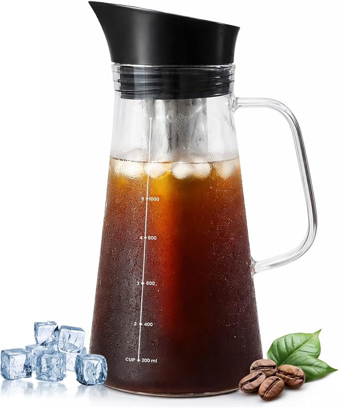 Cold Brew Pitcher 1L Glass Coffee Maker | Stainless Steel Mesh Filter