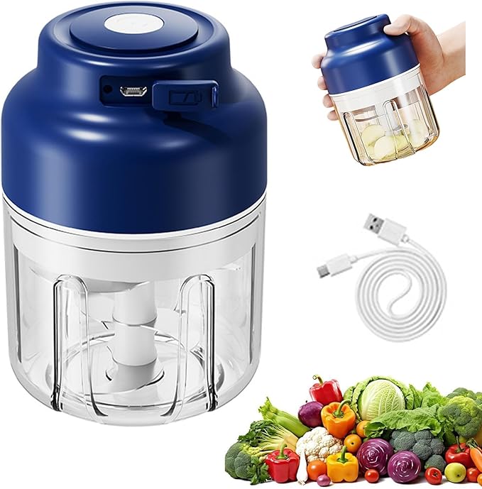 2026 New Household Electric Garlic Crusher, Rechargeable Mini Food Chopper with USB Cable, Strong Battery Life, One-Touch Operation for Chopping Garlic, Onion (Blue, L)