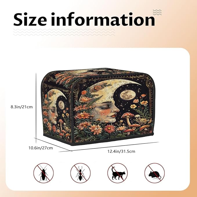 Flowers Moon Mushroom Face Toaster Cover 4 Slice Dust and Fingerprint Protection Toaster Bread Maker Covers Washable Kitchen Small Appliance Covers for Kitchen Accessories Decor Bakeware Women Gift