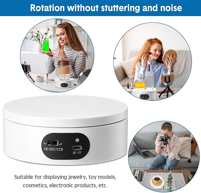 Hoteam Turner Cup Rotating Display Stand for Epoxy Glitter Tumbler Display Turner 360 Degree Tumbler Spinner Automatic Spinning Rotating Platform Mute Photography Turntable(White,10 Pcs)