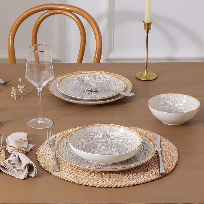 DOMICREVERY Ceramic Dinnerware Sets for 4, 16 Pcs Plates and Bowls Sets, Bloom