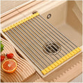1 2 4 Set Telescopic Drain Rack Roll Up Rack Heat-Resistant, Non-Slip Silicone Rolling Dish Drainer, Kitchen Stainless Steel Over The Sink Dish Drying Rack Mat(1PC,W 39.5cm/15.6in)