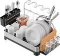 Urackify Dish Drying Rack for Kitchen Counter, 304 Stainless Steel Dish Rack, Multi-Function Dish Drainer with Wine Glass Holder, Large Dish Strainer with Cup Holder, Cutlery Holder, Large Size
