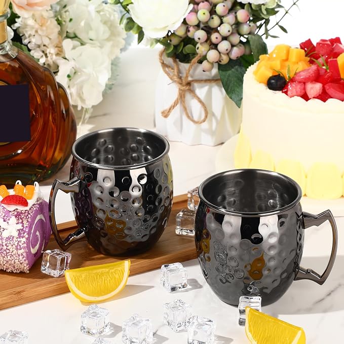 Hoolerry 12 Pcs Moscow Mule Mugs Bulk Black Stainless Steel Moscow Copper Plating Cups with Handle 12 oz Hammered Finish Cup for Chilled Drinks Coffee Wine Cocktail Wedding Birthday Gift