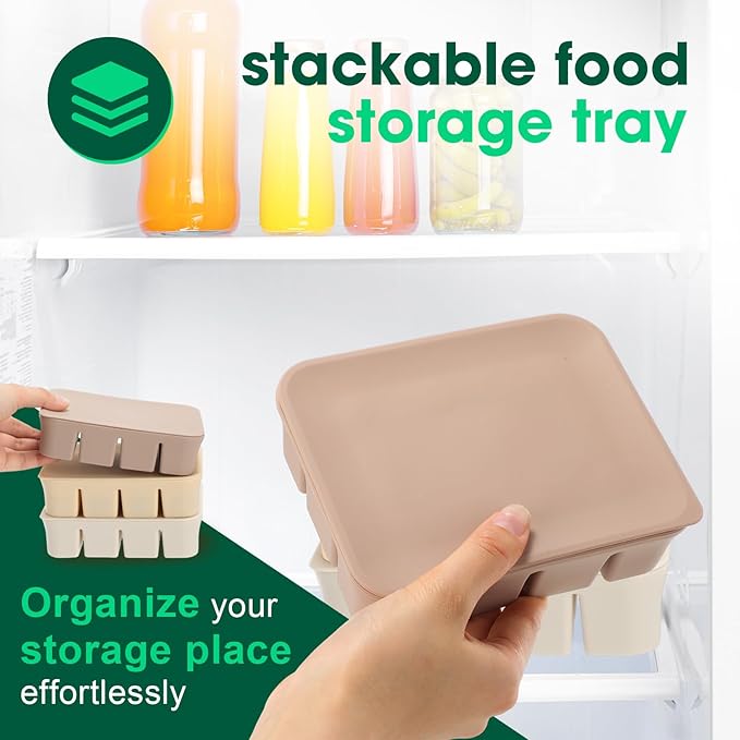Mimorou 3 Pack Baby Food Freezer Tray with Lids 2.8 oz x 12 Cups Silicone Baby Food Storage Container Ice Cube Freezer Molds for Homemade Vegetable Fruit Purees Snack(12 Cups,White, Yellow, Brown)