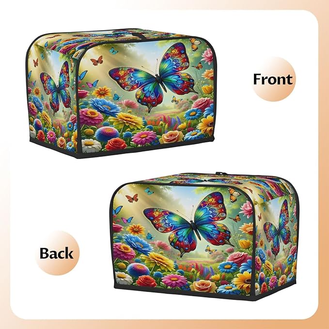 Colorful Flower Butterfly 2 Slice Toaster Cover Dust And Fingerprint Bread Maker Cover Bakeware Protector Washable Appliance Covers Kitchen Accessories For Home Kitchen Women Gift