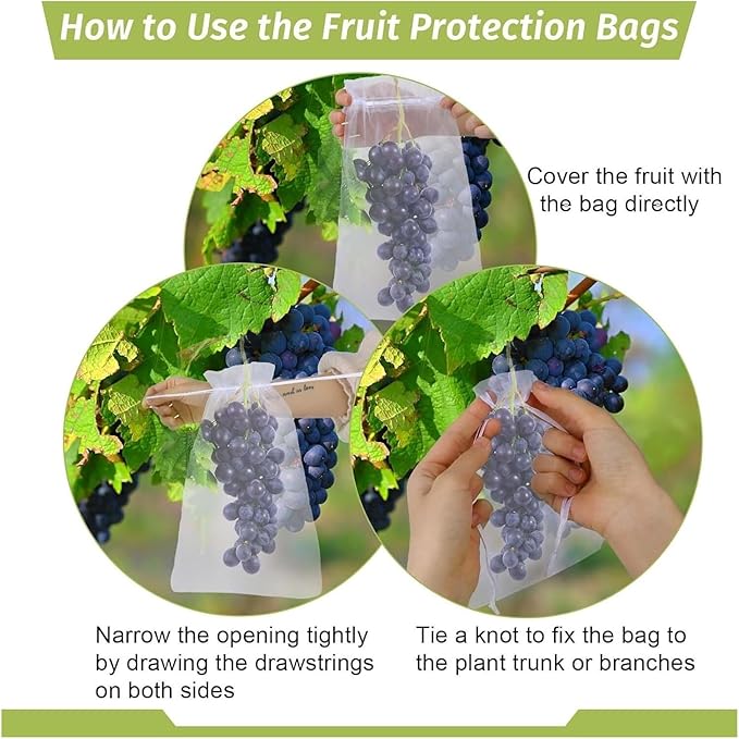 100PCS Fruit Protection Bag Green Mesh Netting Bag with Drawstring(Green,20x30cm)