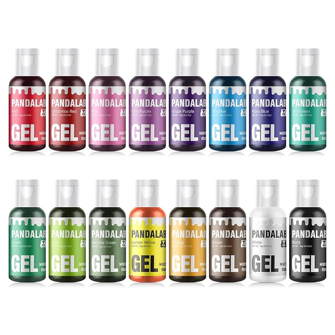 Gel Food Coloring Set - Pandalab 16 Colors x 0.7 oz Highly Concentrated Food Grade Cake Coloring, Vibrant Edible Gel Dye for Baking, Decorating Icing, Frosting, Fondant, Cookies, Macarons, DIY Crafts, 20ml/Bottle
